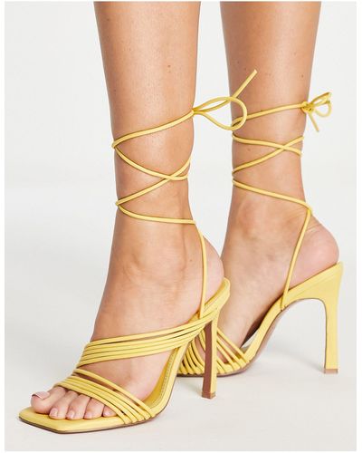 ASOS Nest Strappy Tie Leg Heeled Sandals - Yellow