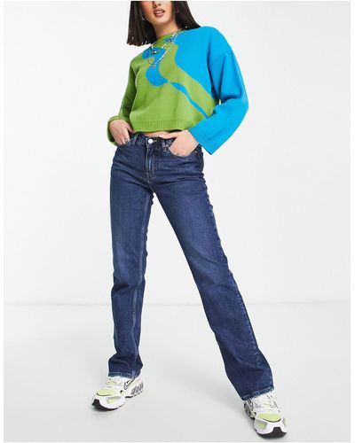 Weekday Twig - Jeans Van Katoen Met Halfhoge Taille En Rechte Pijpen - Blauw