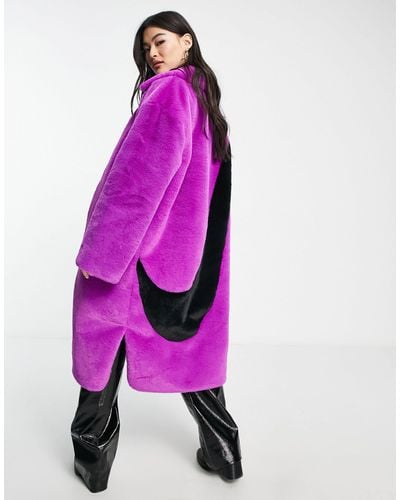 Nike Long Faux Fur Swoosh Coat - Pink