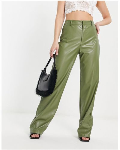 Missy Empire Missy empire - pantalon droit en similicuir - olive - Vert