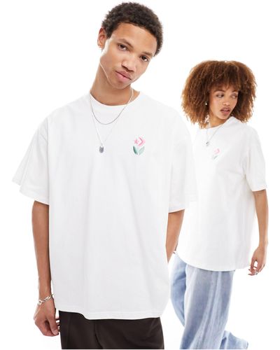 Converse T-shirt bianca con logo del fiore star chevron - Bianco