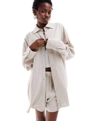 Weekday Perfect - chemise d'ensemble en lin mélangé - cassé - Blanc