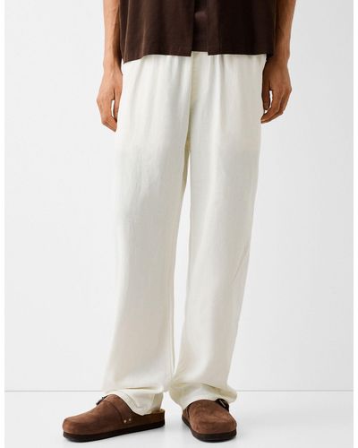 Bershka Pantalon large en lin - Blanc