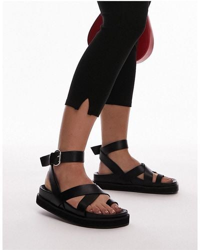 TOPSHOP Wide Fit Jaydee Strappy Sandal With Toe Loop - Black