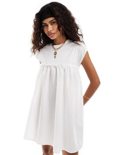 Collusion Jersey Woven Mix Smock Dress - White