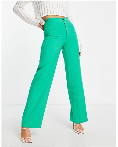 Pull&Bear High Waisted Tailored Straight Leg Trouser - Green