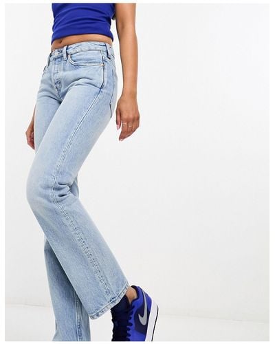 Weekday Pin Mid Waist Regular Fit Straight Leg Jeans - Blue