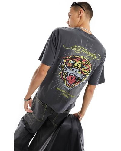 Ed Hardy Oversized T-shirt With Tiger Print - Black