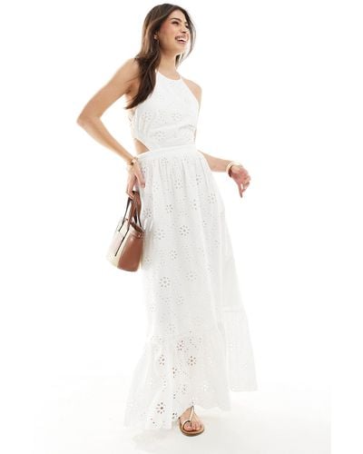 Stradivarius Halter Neck Lace Dress - White