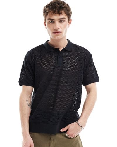 Obey Open Stitch Knitted Polo - Black