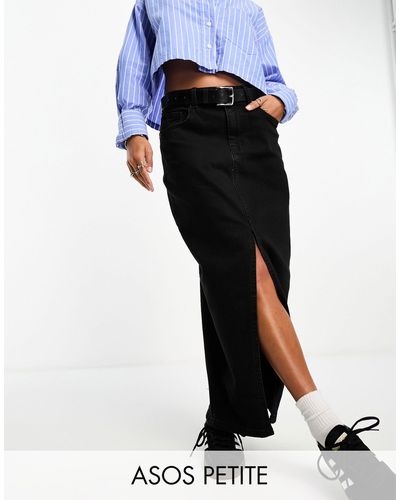 ASOS Asos design petite - jupe longue en jean fendue - délavé - Noir