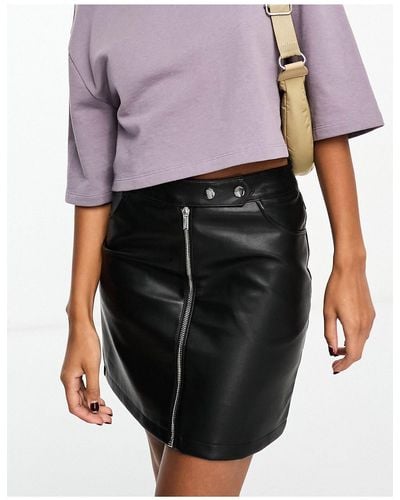 New Look Zip Through Biker Mini Skirt - Black