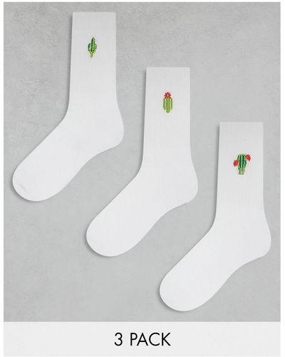 ASOS 3 Pack Sock With Cactus Embrodiery - Grey