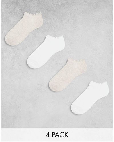 Lindex Confezione da 4 paia di calzini bianchi e beige a coste con volant sui bordi - Bianco