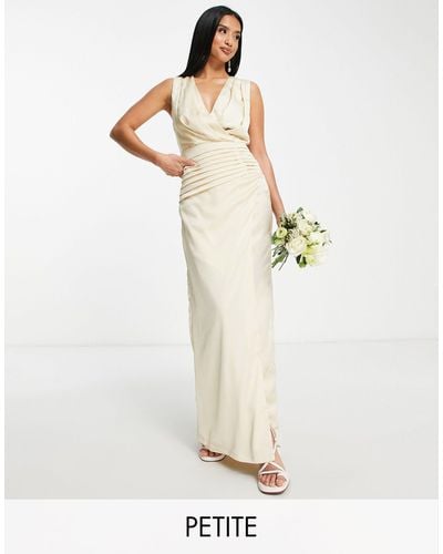 Liquorish Bridesmaid Satin Wrap Front Maxi Dress - White
