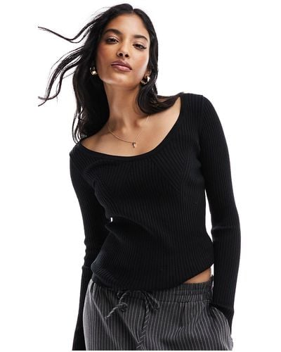 ASOS Sweater With Scoop Neck With Rib Bust Detail - Black