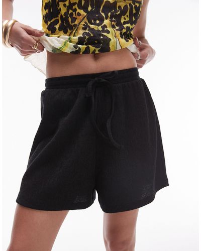 TOPSHOP Casual Crinkle Drawstring Shorts - Black