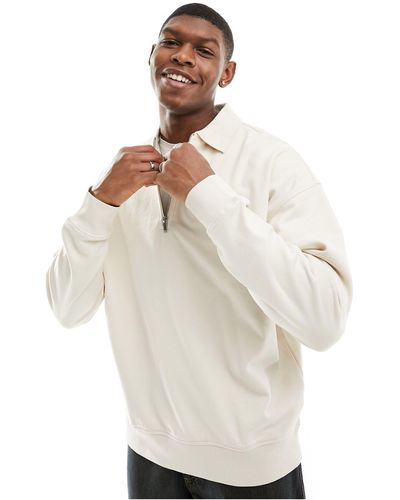 New Look Half Zip Polo Sweat - White