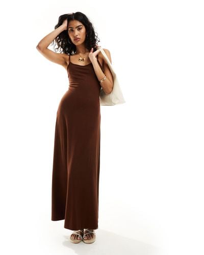 ASOS Scoop Back Strappy Maxi Dress - Brown