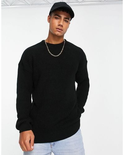 New Look Relaxed Fit Knitted Fisherman Sweater - Black