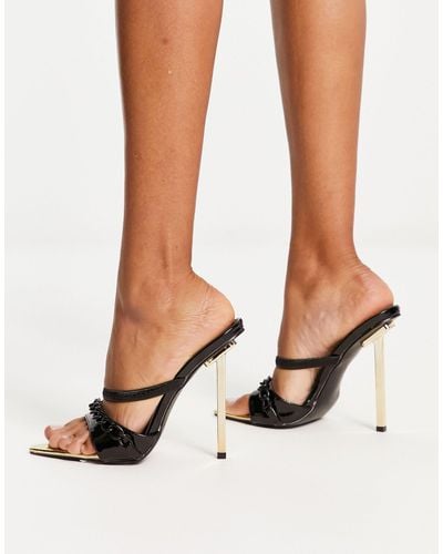 Public Desire Chain Strap Stiletto Heeled Sandals - Black