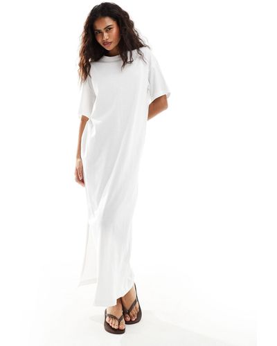 Monki Maxi T-shirt Dress With Side Split - White