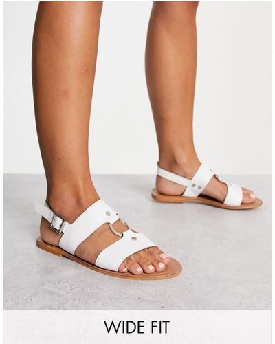 ASOS Wide Fit Fancy Leather Ring And Stud Detail Flat Sandal - White