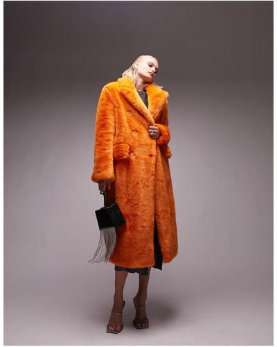 TOPSHOP Oversized Long-line Faux Fur Coat - Orange