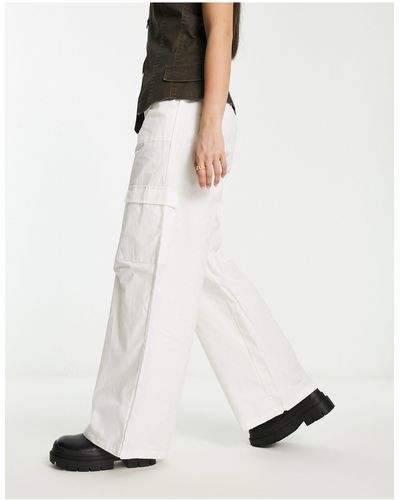 Rebellious Fashion Wide Leg Cargo Trousers - White