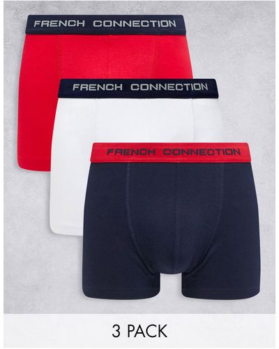 French Connection Confezione da 3 paia di boxer rossi, bianchi e blu navy - Bianco