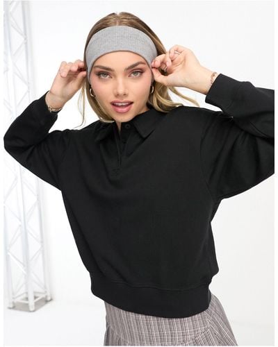 Monki Polo Collar Sweatshirt - Black