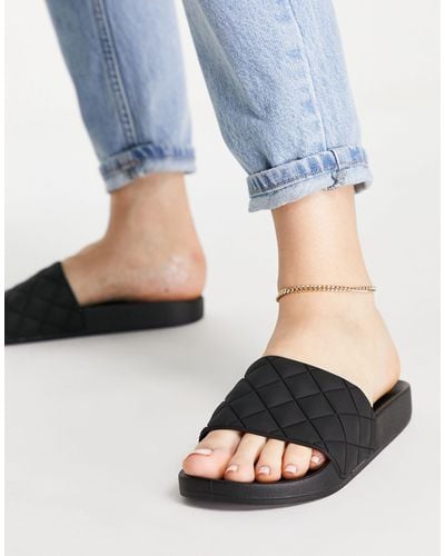 ASOS Flare Quilted Sliders - Black