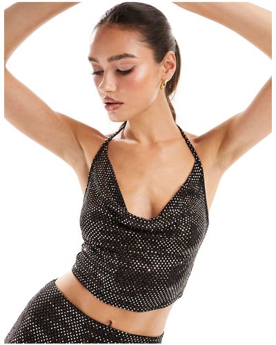 Missy Empire Glitter Detail Strappy Top Co-ord - Black