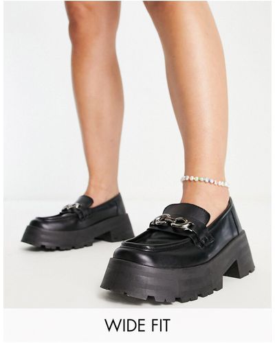 ASOS Wide Fit Mercury Chunky Loafers With Chain - Black