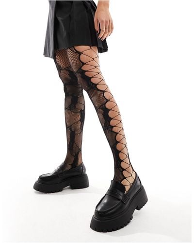 ASOS Lace Tights With Side Cut Out Detail - Black