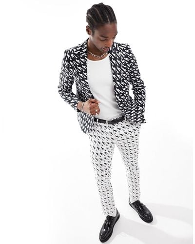 Twisted Tailor Munro Houndstooth Suit Jacket - White