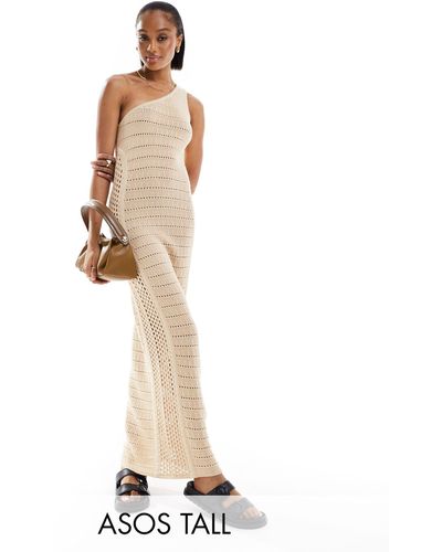 ASOS Asos Design Tall Knitted Crochet One Shoulder Maxi Dress - White