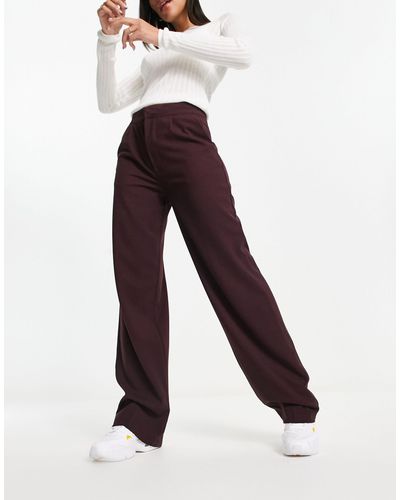 Pull&Bear Pantalon habillé taille mi-haute à pinces - lie-de-vin - Rouge