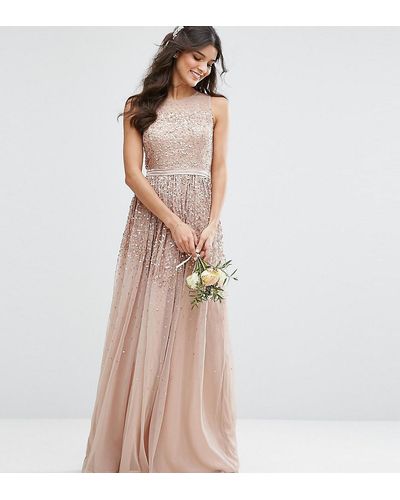 Amelia Rose Mesh Maxi Dress With Sequin Embellished Placement - Brown
