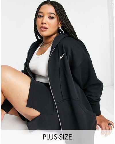 Nike Sudadera negra y blanco vela extragrande con capucha, cremallera y logo pequeño - Negro