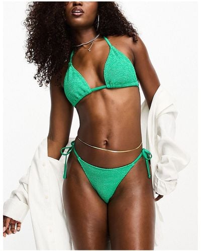 ASOS Mix And Match Crinkle Tie Side Bikini Bottom - Green