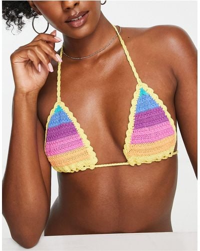 Bershka Brassière bikini all'uncinetto a righe - Multicolore
