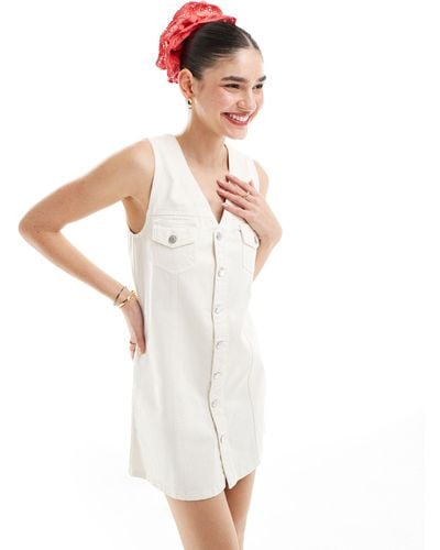 ASOS Denim Waistcoat Mini Dress With Button Through - White