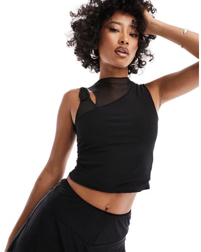 Motel Tie Shoulder Mesh Tank Top - Black