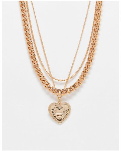 Monki Layered Necklace With Chain And Pendant - White