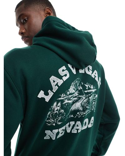 Hollister Relaxed Fit Hoodie With Las Vegas Back Print - Green