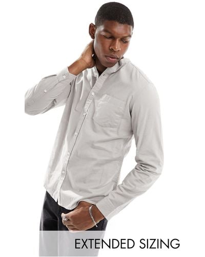 ASOS Slim Fit Oxford Shirt With Grandad Collar - Grey