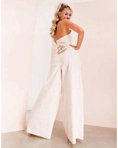 ASOS Co-ord Corsage Poplin Wide Leg Pleated Trouser - Natural