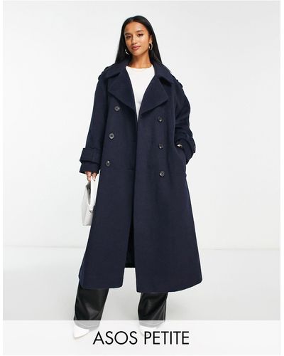 ASOS Asos design petite - trench-coat oversize habillé en laine mélangée brossée - Bleu