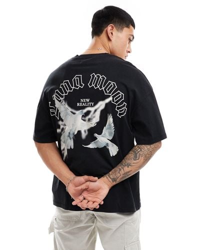 ADPT Oversized T-shirt With Birds Back Print - Gray